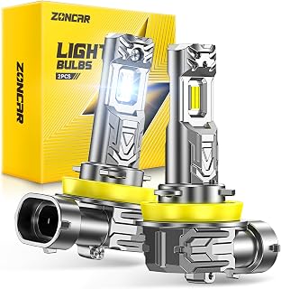 ZonCar H11 Light Bulbs, 8X Ultra Brightness 60,000LM H8 H9 H16 Lights, 6500K Cool White Bulbs, Real 1:1 Mini Size Plug and Play, IP68 Waterproof, Pack of 2