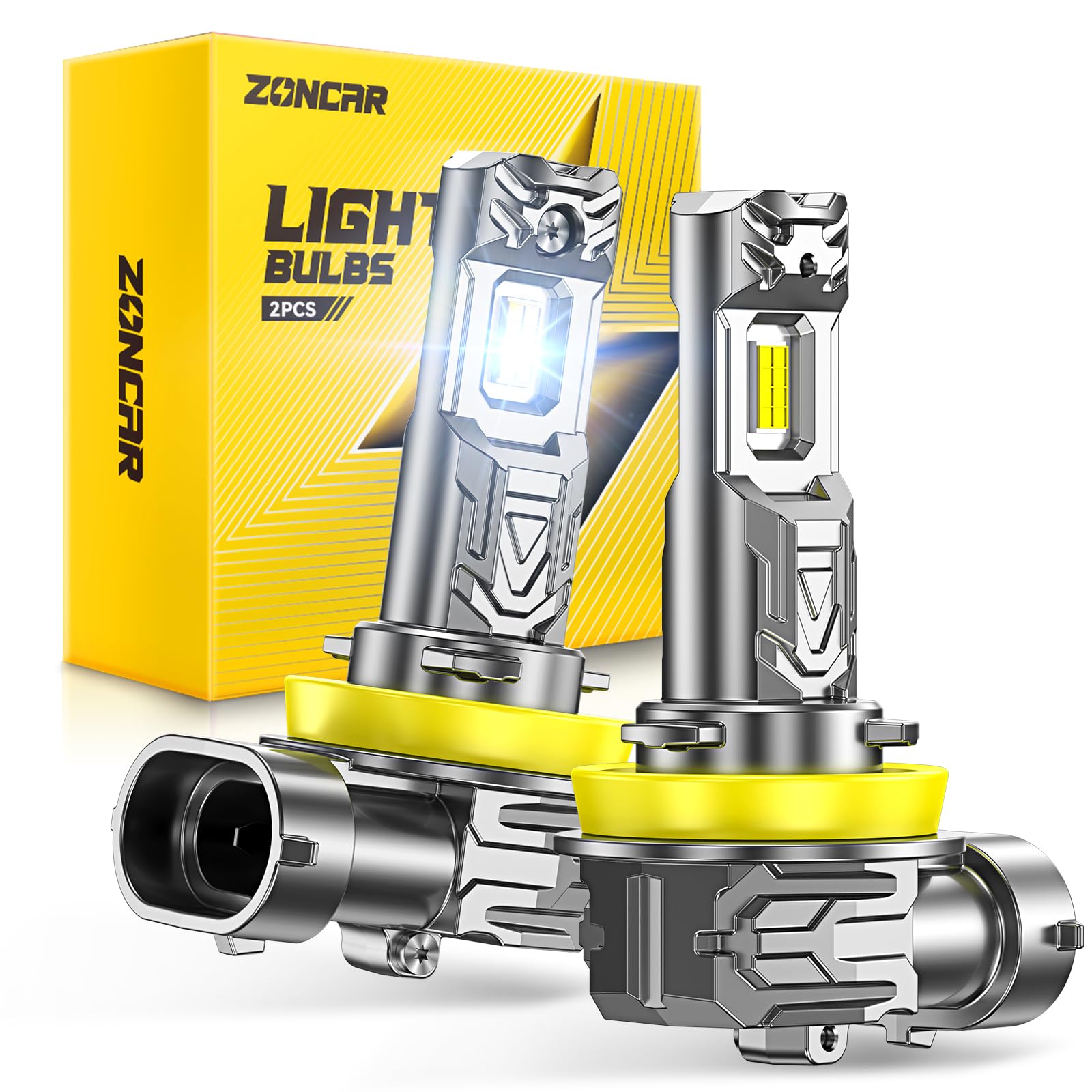 ZonCar H11 Light Bulbs, 8X Ultra Brightness 60,000LM H8 H9 H16 Lights, 6500K Coo