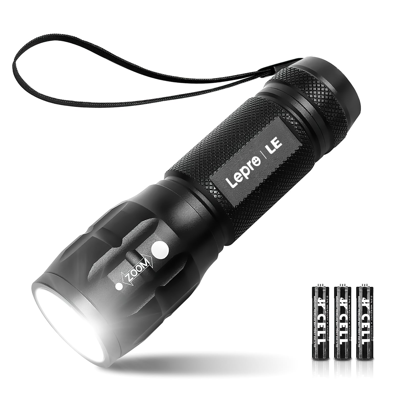 Lepro LED White Light Flashlight, High Lumens Waterproof Adjustable Focus | Smal