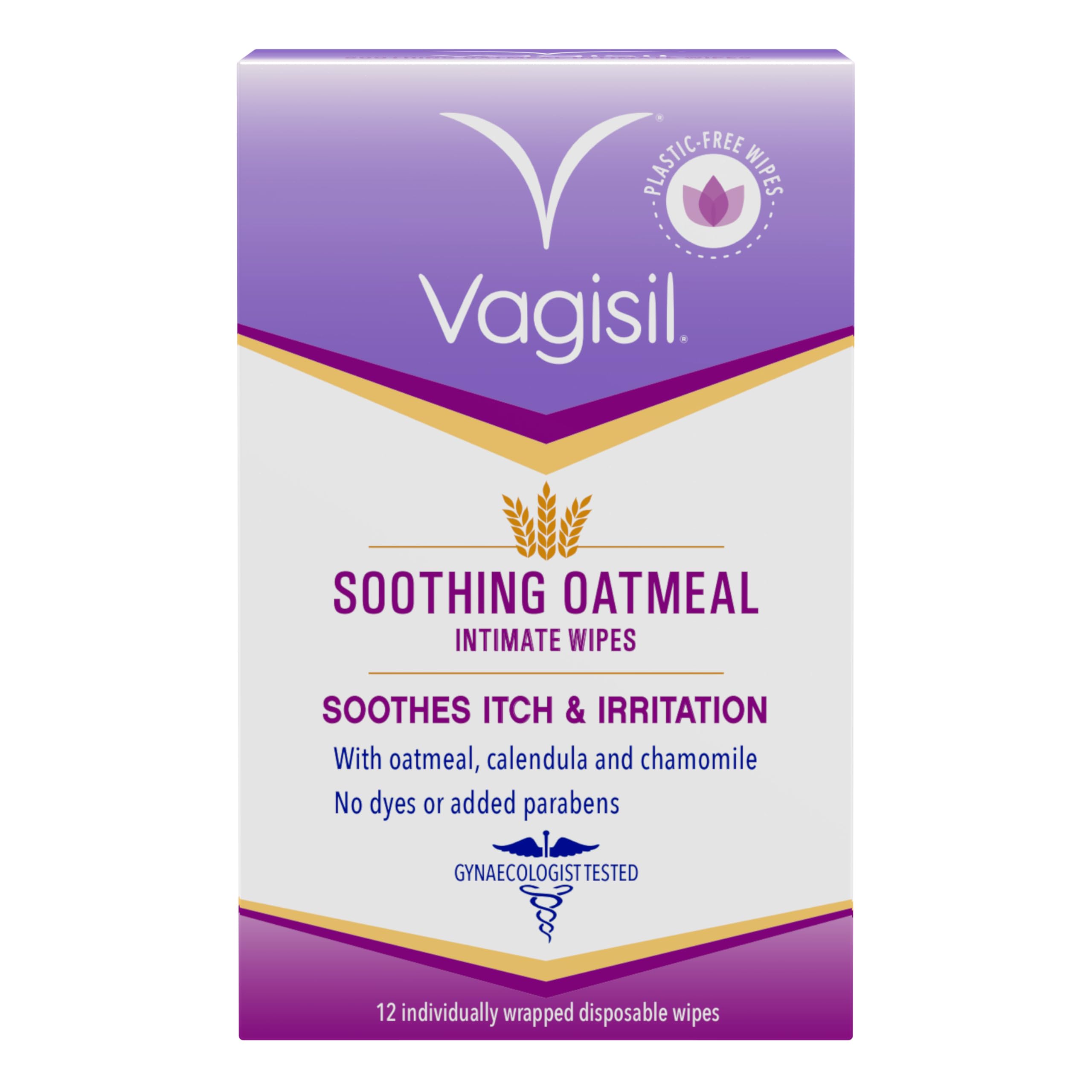VAGISIL Soothing Oatmeal Intimate Wipes for Burning & Irritation, 12 Wipes Sache