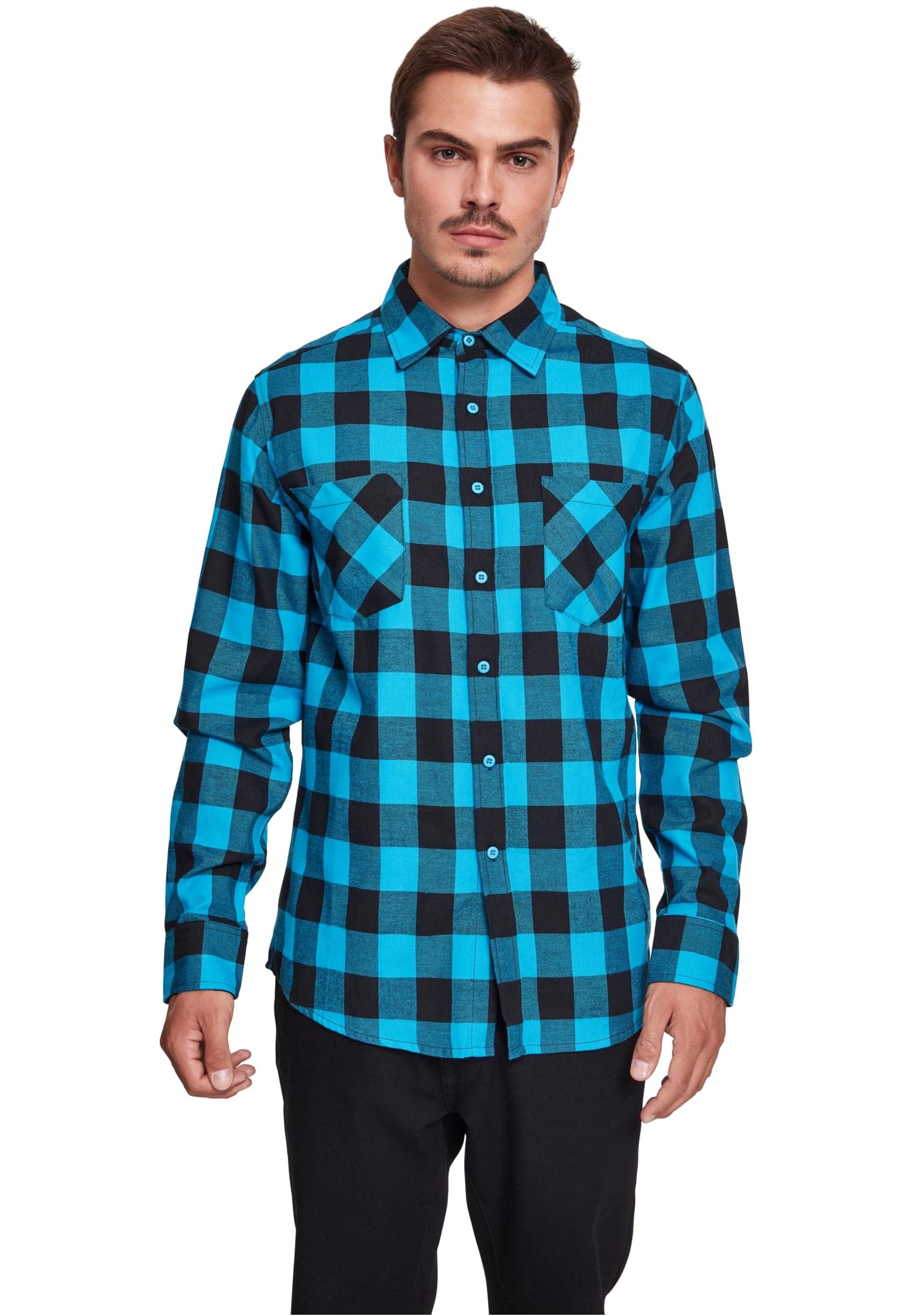 Urban Classics Checked Flanell Men's Flannel Shirt Black/White 100% Cotton Regul