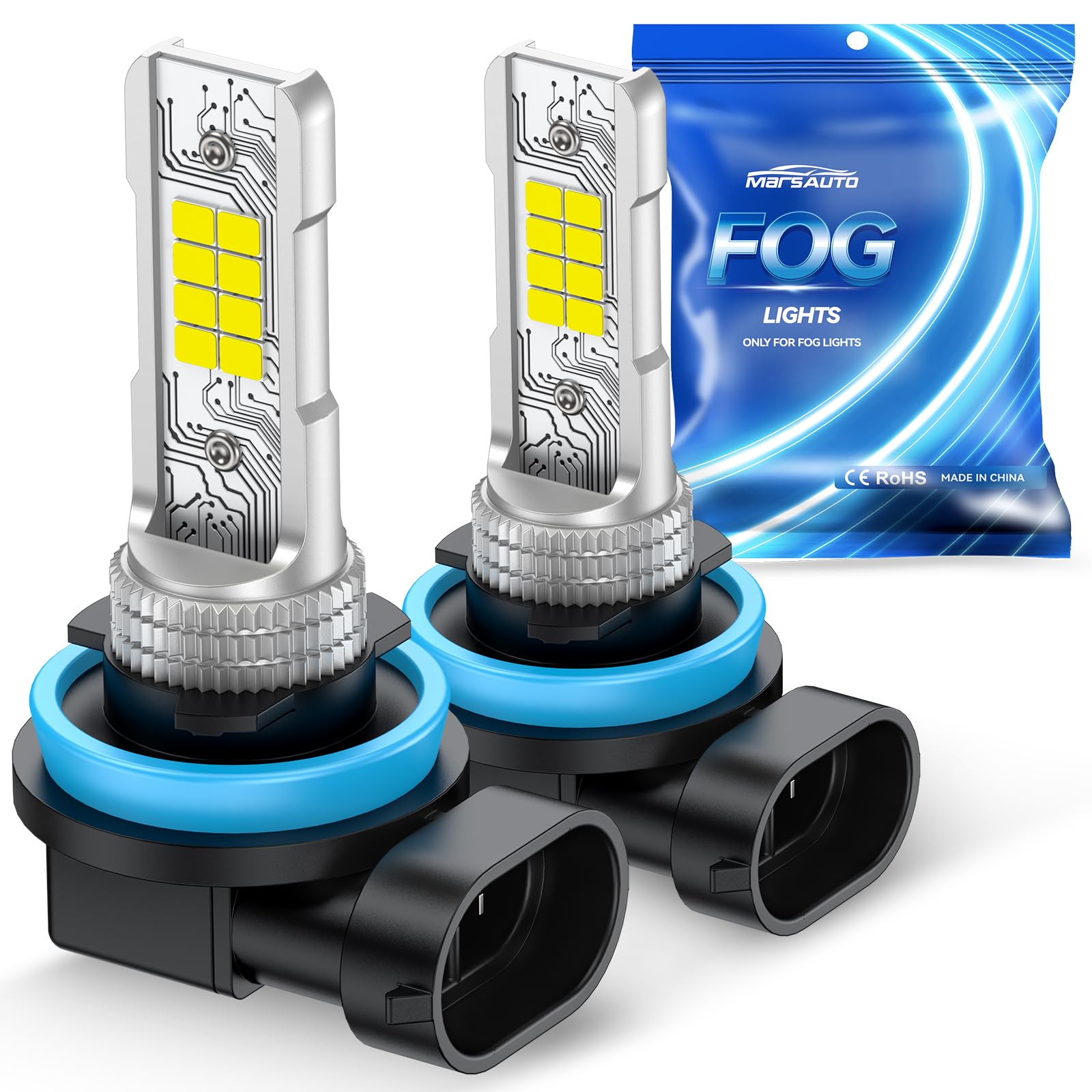 Marsauto H11/H8 LED Fog Light Bulb, 10000 Lumens 6000K White H11 LED Bulb | 1:1 