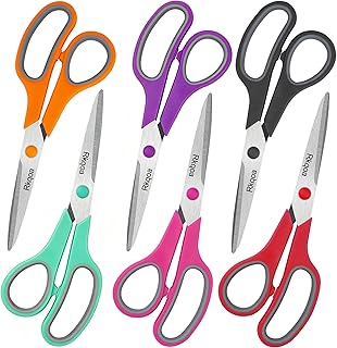 Scissors, 6 Pack 8" All Purpose Stainless Stee Scissor for Everyday Use | Comfort-Grip Sharp Scissor for Office School Classroom Craft Sewing Supplies, High/Middle Student Teacher, Right/Left Handle