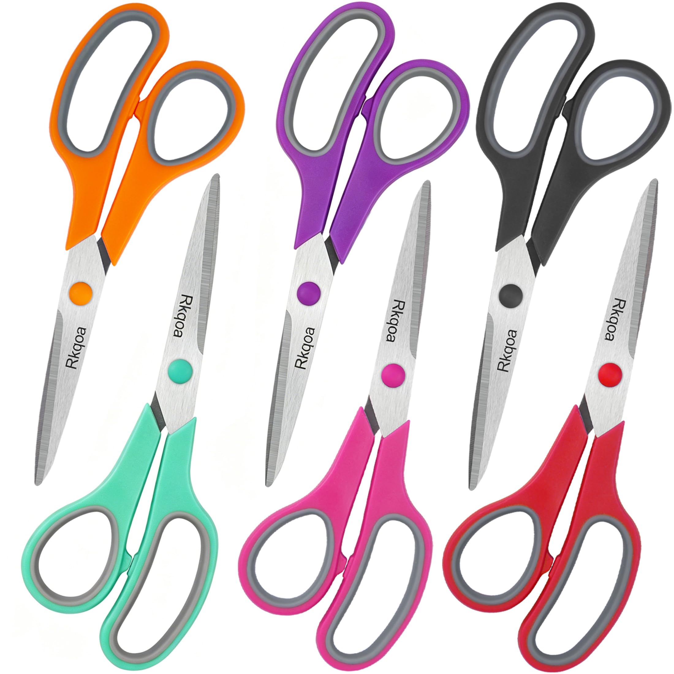 Scissors, 6 Pack 8" All Purpose Stainless Stee Scissor for Everyday Use | Comfor
