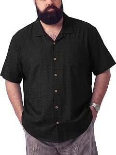 BRISIRA Mens Big and Tall 100% Cotton Hawaiian Shirts Short Sleeve Button Up Chemise Homme Vacation Beach Summer Breathable