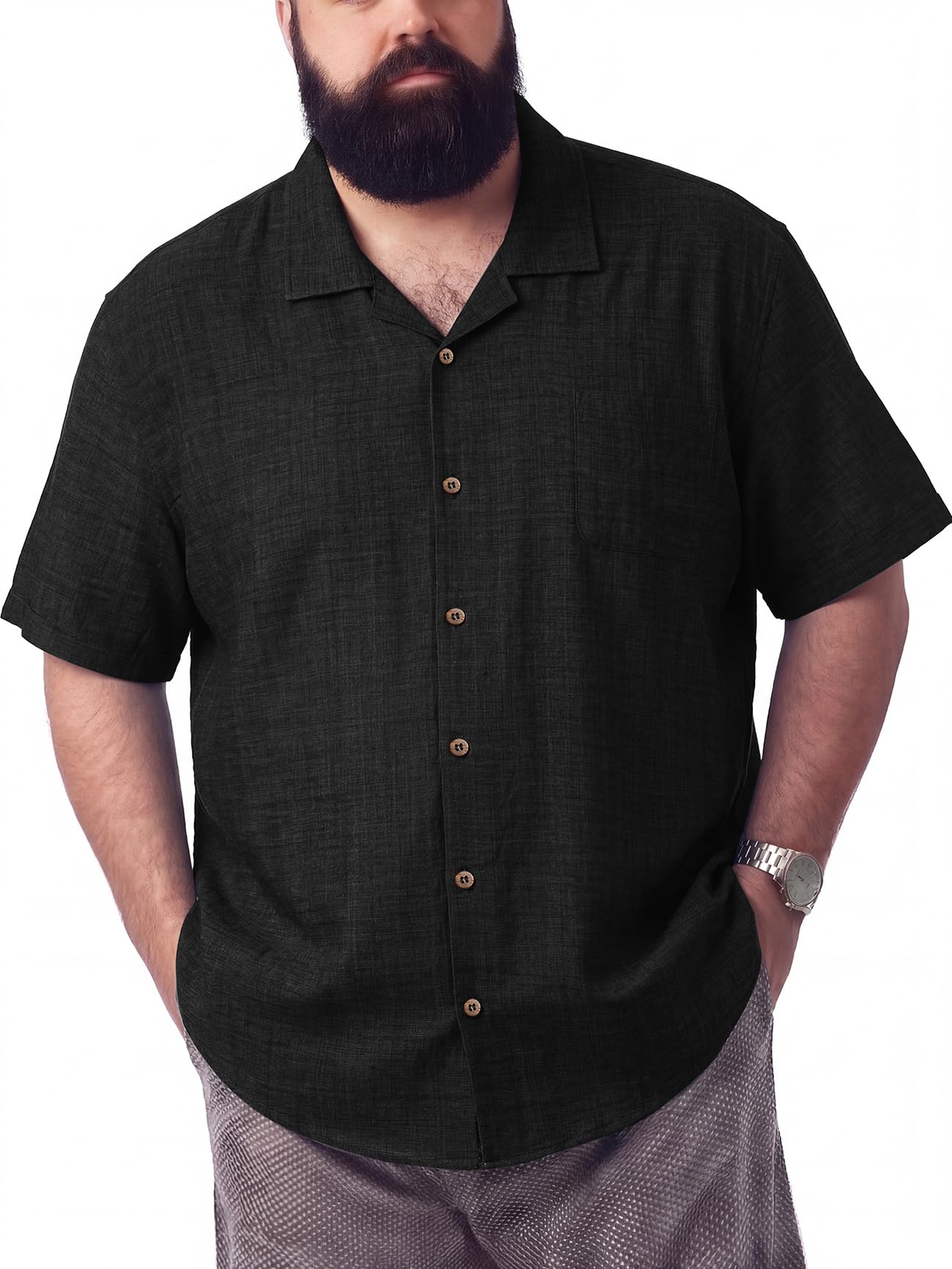 BRISIRA Mens Big and Tall 100% Cotton Hawaiian Shirts Short Sleeve Button Up Che