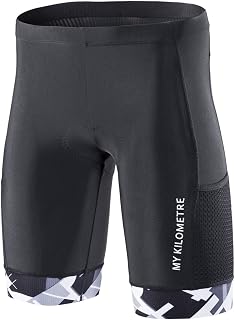 MY KILOMETRE Mens Triathlon Shorts with Adjustable Drawstring Easy Reach Leg Pockets Chamois for Long-Distance Tri Race