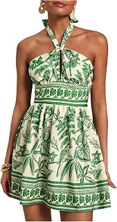 SOLY HUX Women's Summer Tropical Sundress Halter Vacation Mini Dress