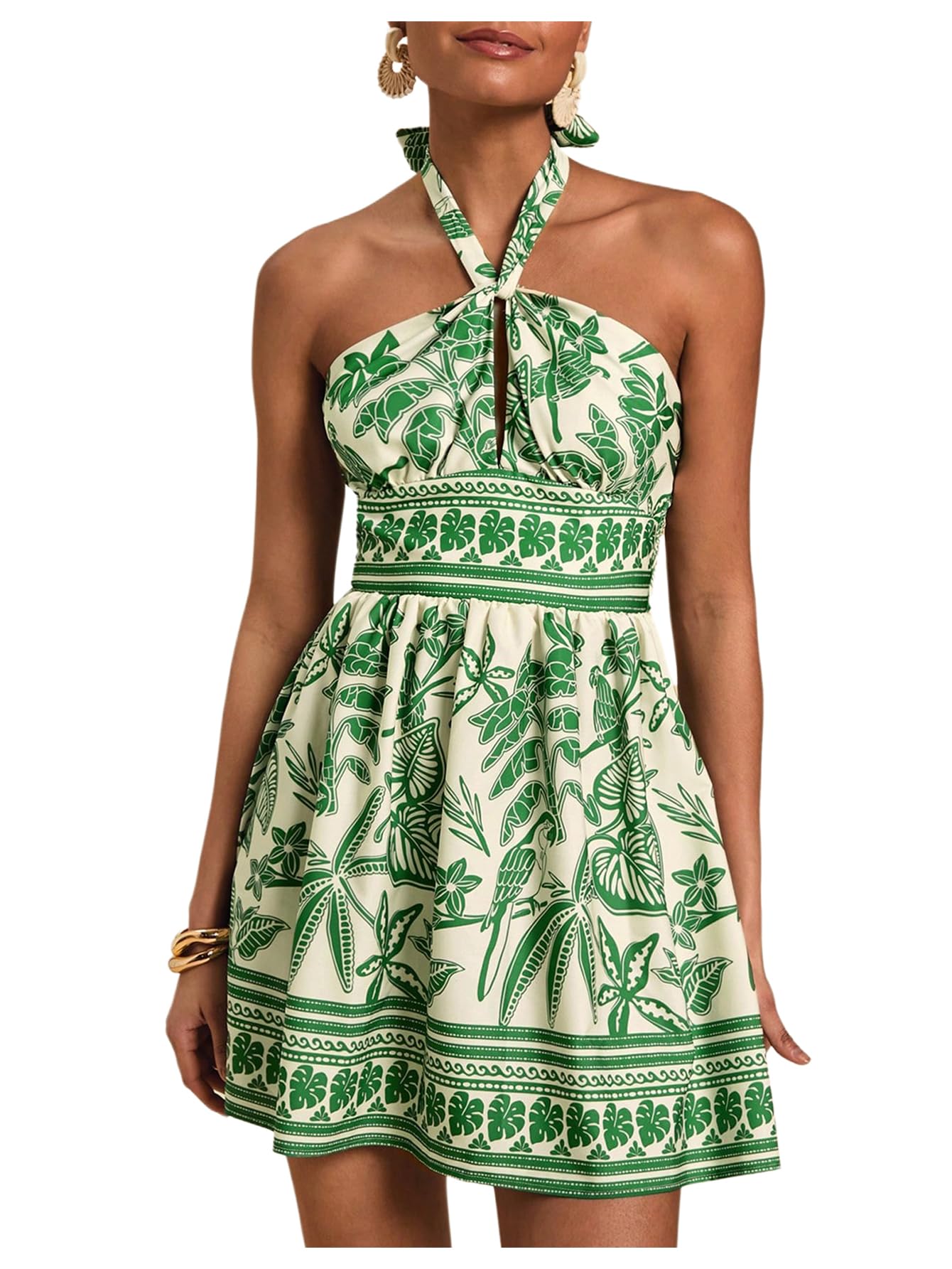 SOLY HUX Women's Summer Tropical Sundress Halter Vacation Mini Dress