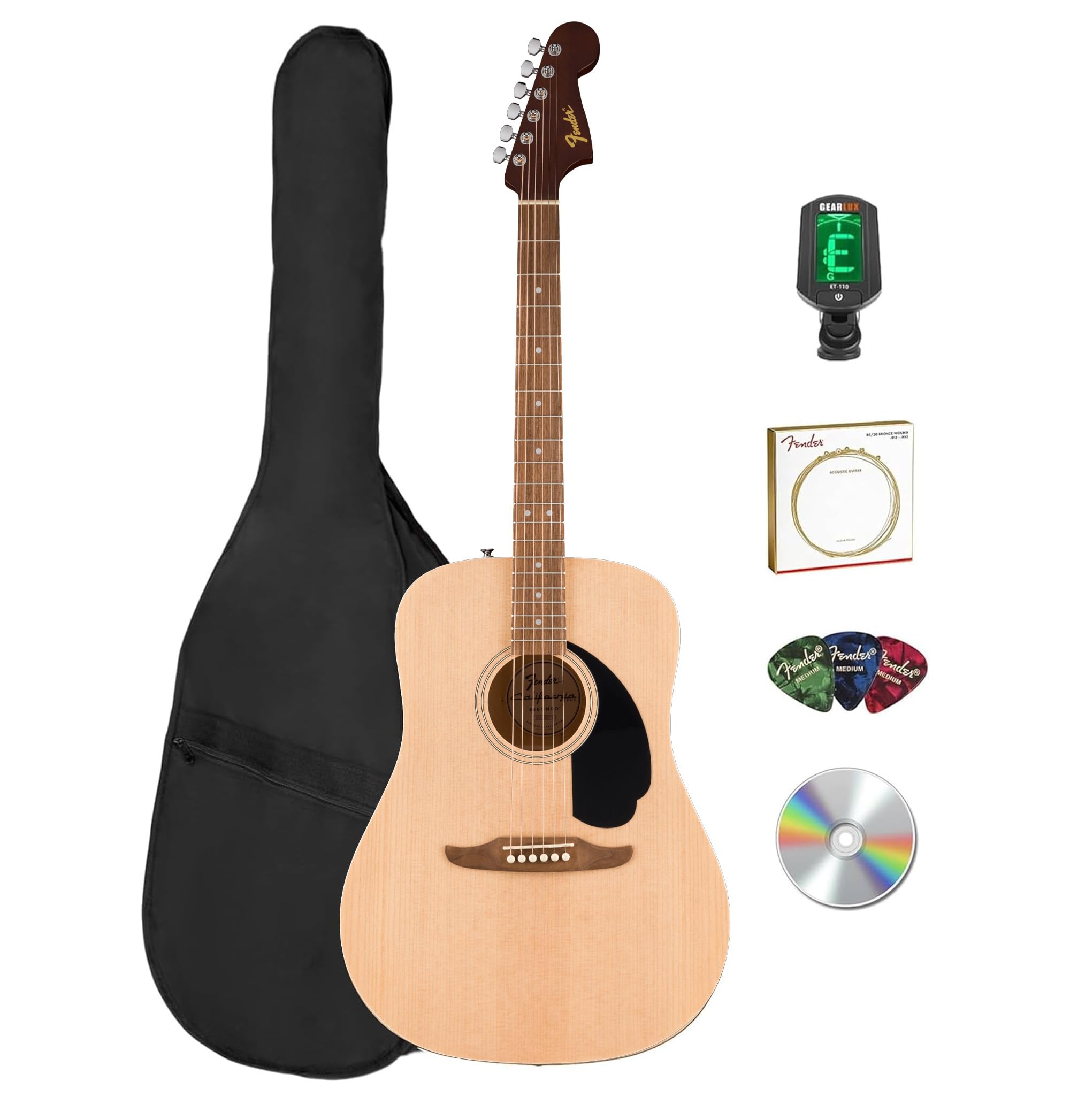 Fender Dreadnought Acoustic Guitar - Natural Bundle with Gig Bag, Tuner, Strings