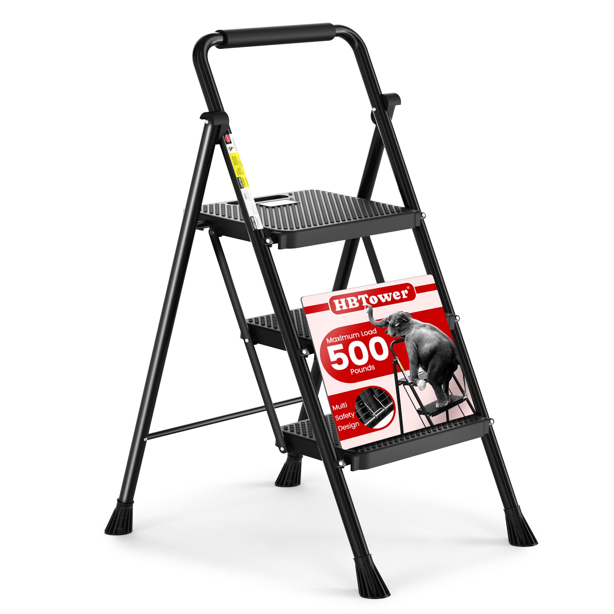 HBTower Step Ladder, Folding Step Stool with Wide Anti-Slip Pedal | Sturdy Steel
