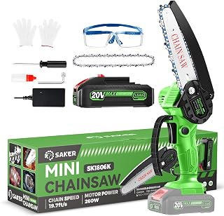 Saker Mini Chainsaw Cordless,6 Inch Battery Chainsaw Green | Electric Chainsaw Cordless,One-Hand Portable Chain Saw for Tree Trimming, Pruning&Wood Cutting,Gift for Men Husband