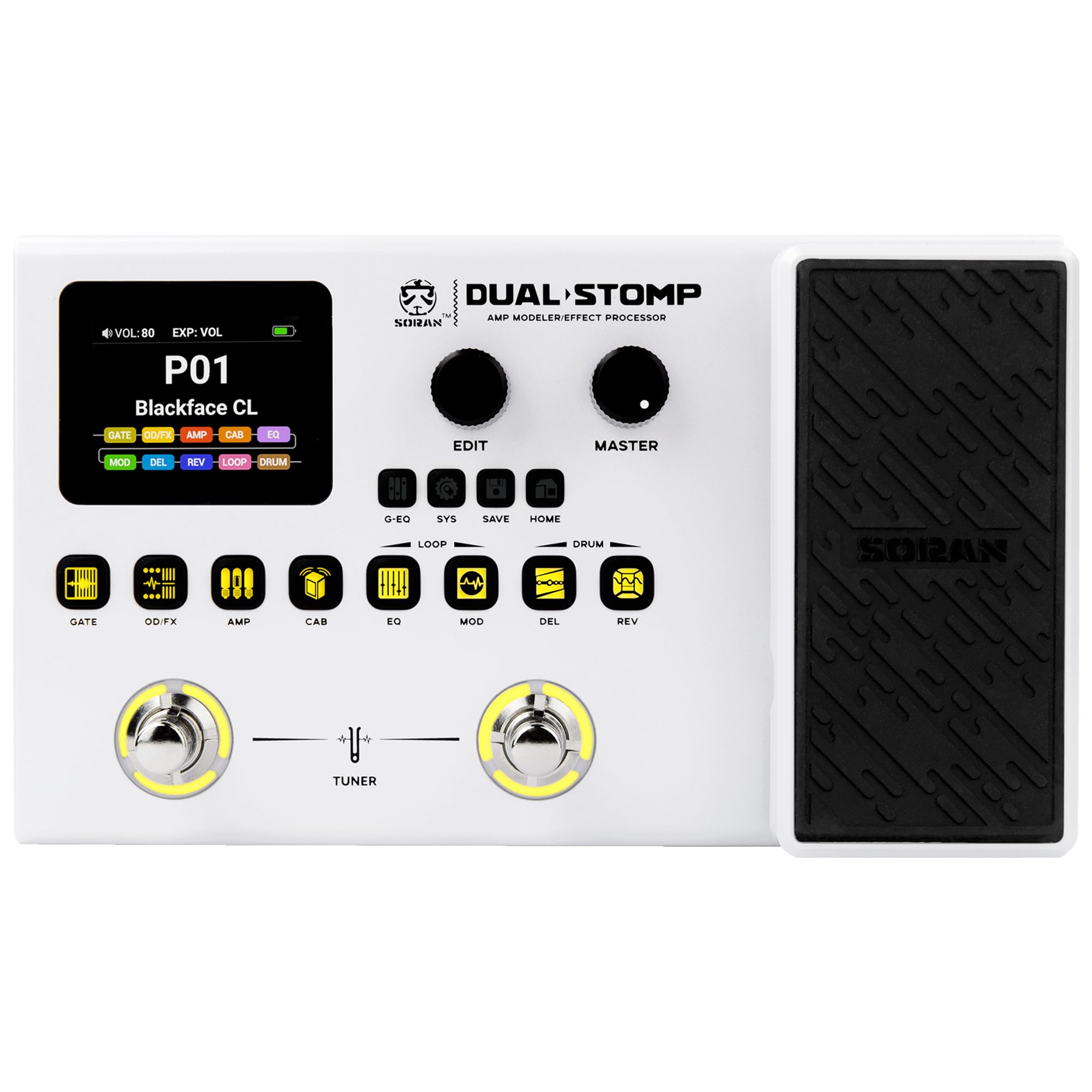 SORAN Dual Stomp Multi Effects Guitar Pedals, Rechargeable Multi Effects Process