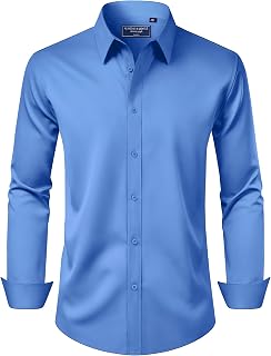 Alimens & Gentle Mens Regular Fit Stretch Stain Resistant Long Sleeve Solid Color Work Wedding Button Shirts