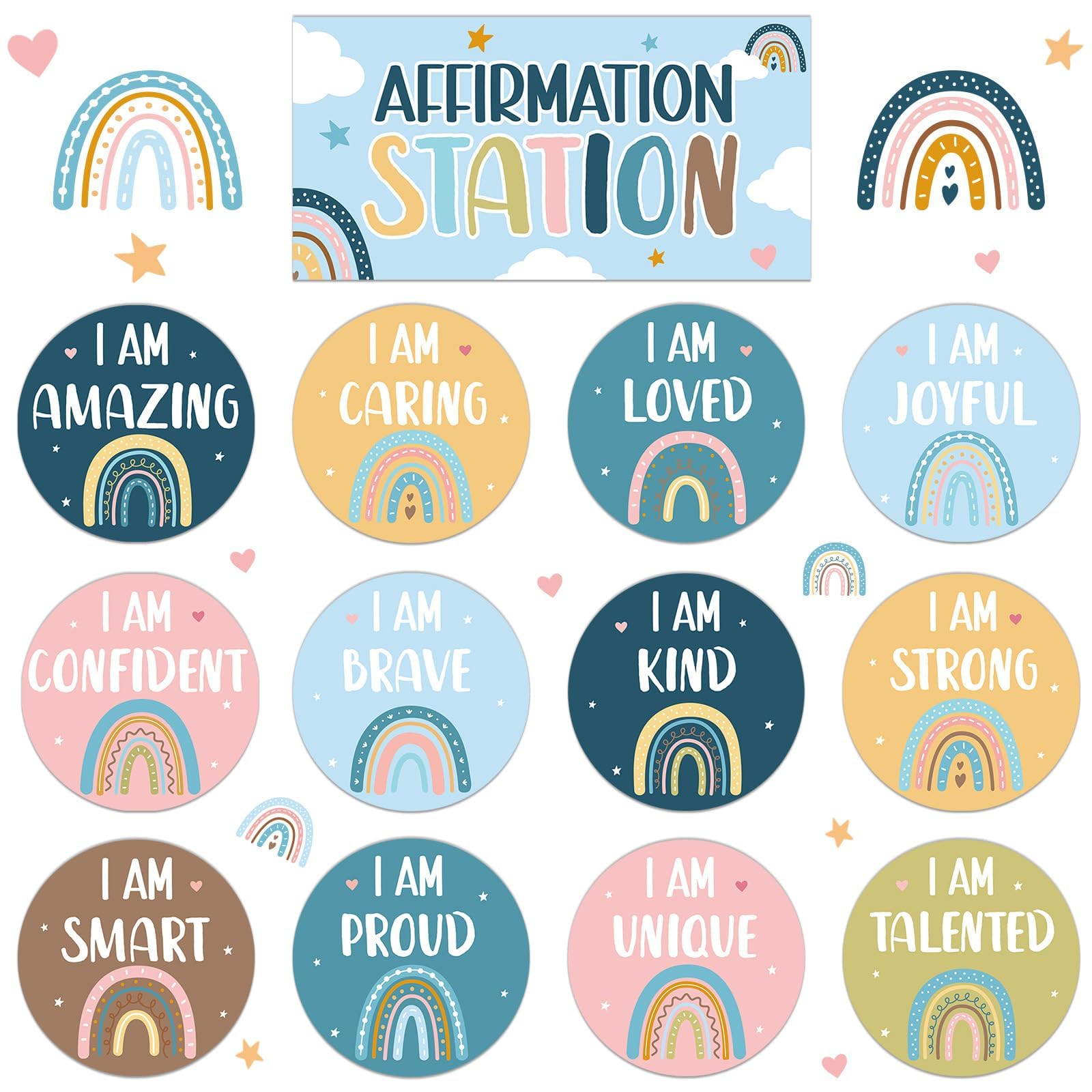 Boho Affirmation Station Bulletin Board Set Rainbow Positive Bulletin Board for 