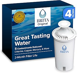 Brita Standard Pitcher and Dispenser Replacement Water Filters, White, 4 | WQA and NSF/ANSI Certified, Reduces Chlorine, Copper, Mercury & Cadmium, Lasts 2 Months, Household Essential