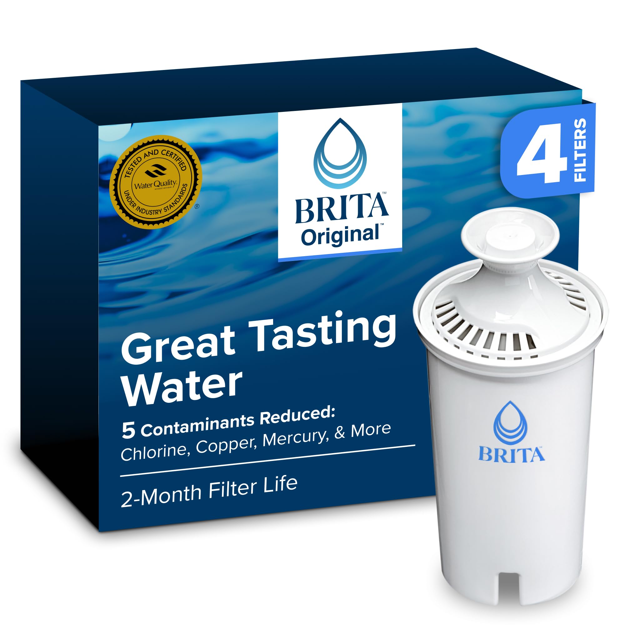 Brita Standard Pitcher and Dispenser Replacement Water Filters, White, 4 | WQA a
