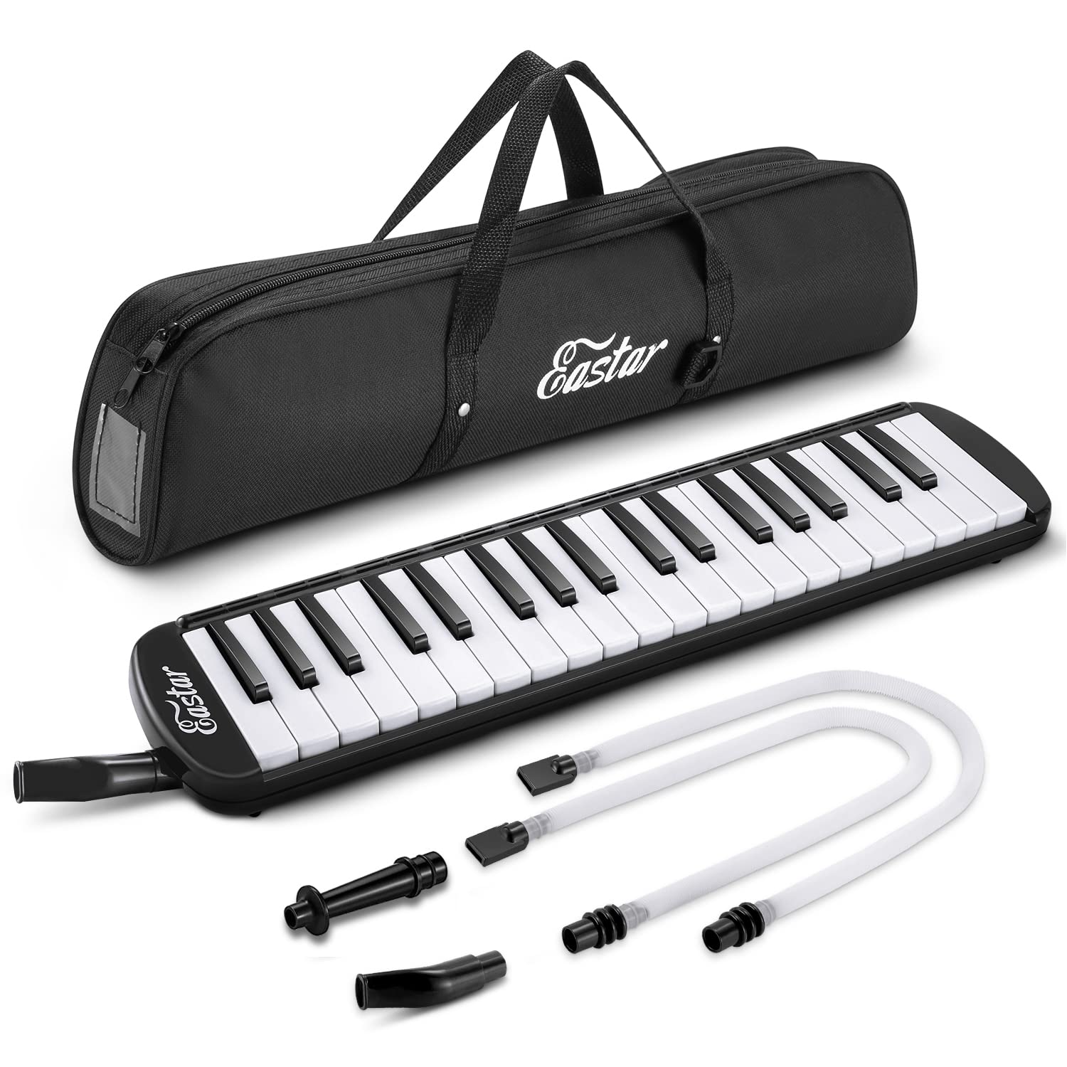 Eastar 37-Key Melodica Beginners Air Piano Keyboard, Tubes & Case, Black