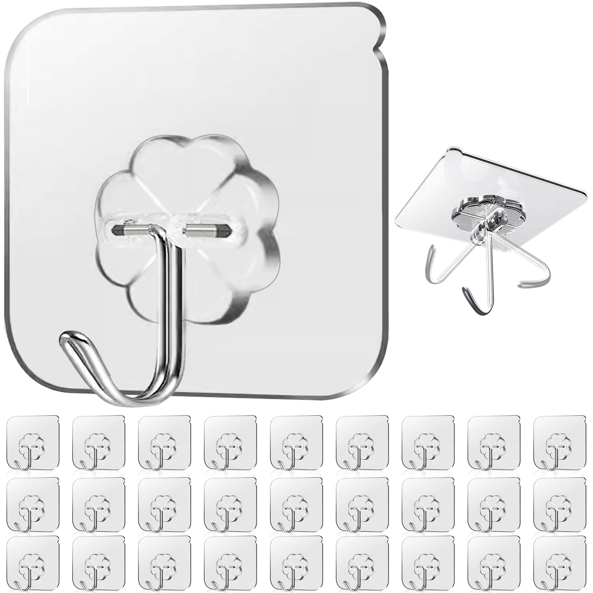 Lahedomege 28 Pack Sticky Hooks for Hanging Heavy Duty, Wall Hooks Adhesive, Cle