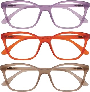OPULIZE KAT Set of 3 Reading Glasses - Cat Eye Frame - Purple, Orange, Taupe - Men and Women - Spring Hinges - RRR59-5GU - +3.50