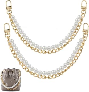 RAPUDA 2Pcs Pearl Purse Chain,Bag Purse Charms Chain for Handbags,Metal Purse Strap Extender Replacement for Handbags Crossbody Shoulder Bag,Purse Accessories Charms(12.2" Gold)