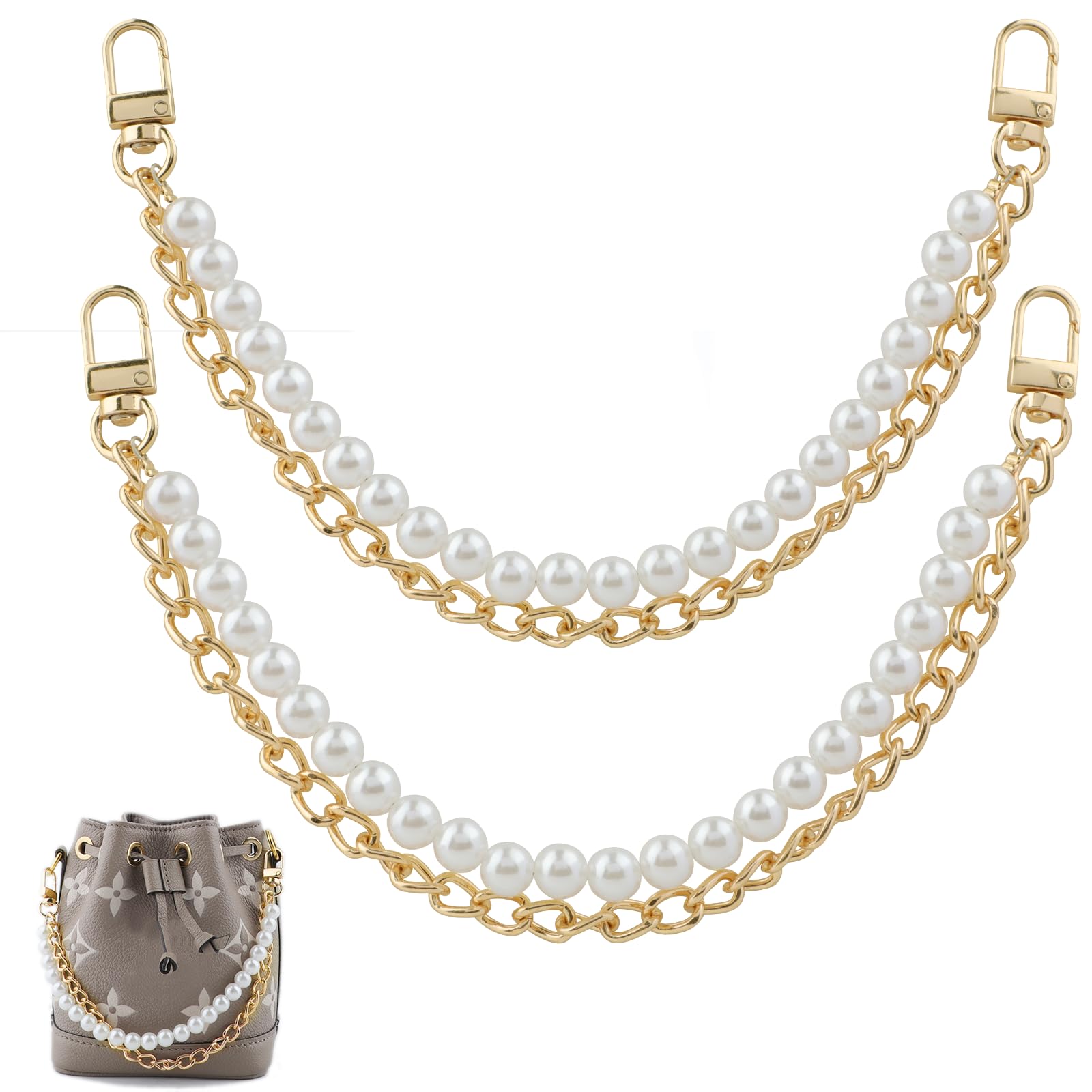 RAPUDA 2Pcs Pearl Purse Chain,Bag Purse Charms Chain for Handbags,Metal Purse St