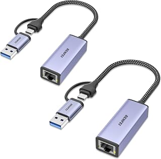 BENFEI USB Ethernet Adapter 1000 Mbps, Pack of 2 USB to RJ45 Gigabit Ethernet LAN Network Adapter Compatible with MacBook Surface Pro Notebook PC with Windows 11/10/8.1/8/7/XP/Vista, Mac OS