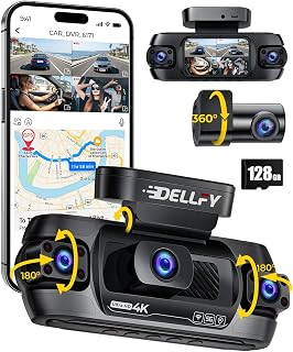 4 Channel Dash Cam, 4K Front Camera, GPS with Speed Tracking, 128GB SD Card | 360° Dashcam, 5G WiFi & APP Control, 24H Parking Mode, 8 IR Night Vision, G-Sensor, Flagship High-Speed Chipset