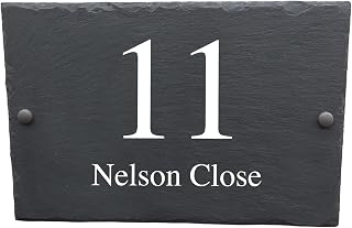 Bespoke Slate House Signs - Handmade Custom Door Number Wall Plaque with Rustic Black Farmhouse Design - Includes Screws & Fixings - Ideal for Home, Office, Gate, Porch - 200x300mm