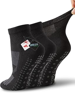 Non Slip Diabetic Socks, Moisture Wicking Grip Socks Men Women, Extra Wide Ankle Socks, Soft Cushioned, 3 Pairs