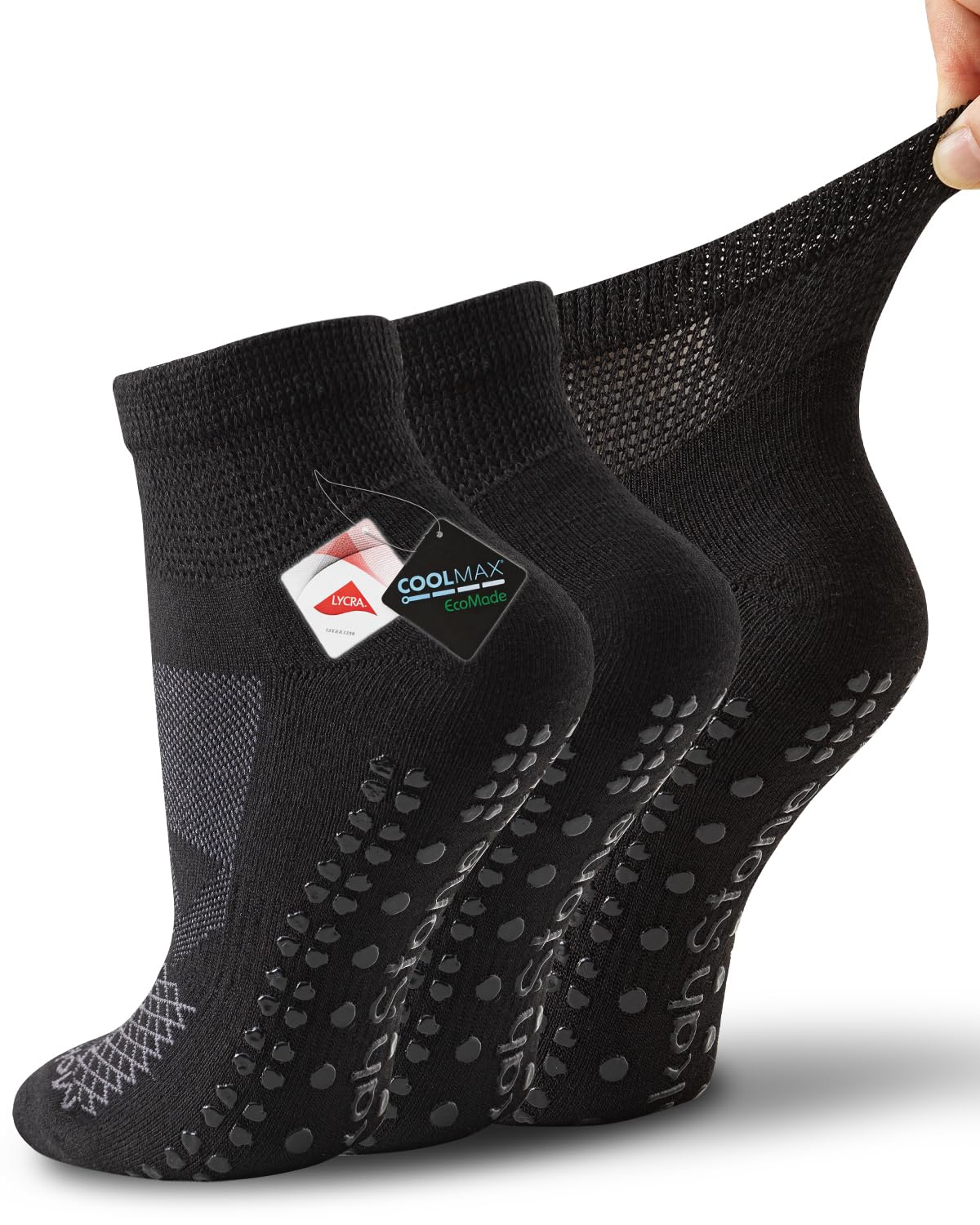 Non Slip Diabetic Socks, Moisture Wicking Grip Socks Men Women, Extra Wide Ankle