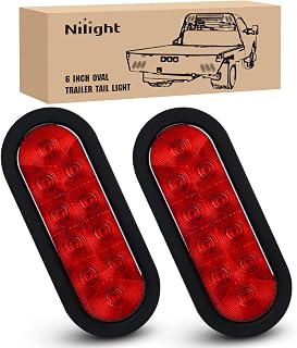 Nilight 6" Oval LED Trailer Tail Lights,Red, 2 Pack, Grommets Mount | 10 LED IP67 waterproof DOT compliant stop, brake, turn signals for utility, boat,cargo trailers, RV, Camper, Trucks, Jeep