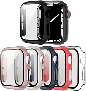 6 Pack Hard PC Protective Case Compatible with Apple Watch 40mm 41mm 42mm 44mm 45mm 46mm for iWatch Series SE 4 5 6 7 8 10 11 (Black/Clear/Frosted Red/Midnight Blue)