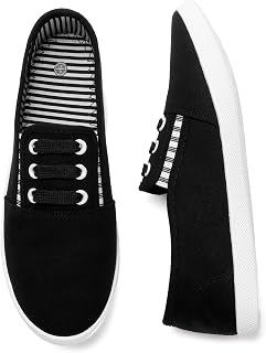kufeiti Women's Canvas Slip On Shoes Sneakers for Women Fashion Comfortable White Black Elastic Sneakers for Women