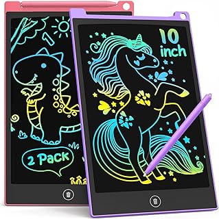 TECJOE 10 Inch 2 Pack LCD Writing Tablet for Kids, Mess Free Drawing Tablet | Colorful Drawing Pad, Travel Road Trips Essential, Quiet Time, Learning Toys Birthday Gifts for Boys Girls Ages 3-8