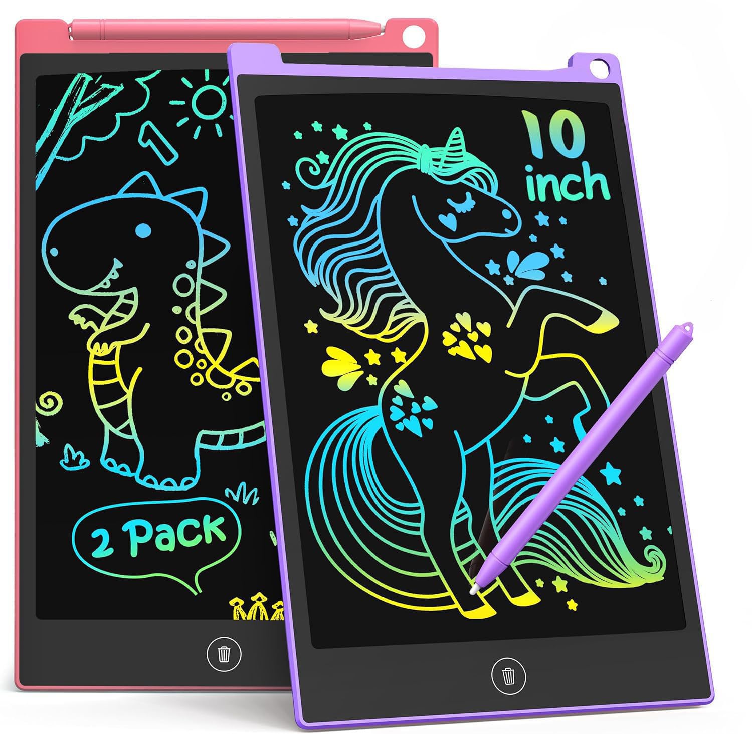 TECJOE 10 Inch 2 Pack LCD Writing Tablet for Kids, Mess Free Drawing Tablet | Co