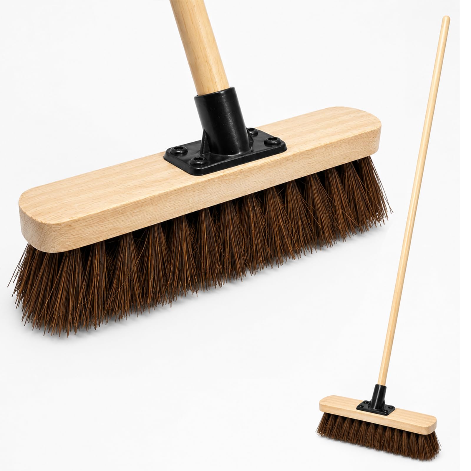 10” Outdoor Garden Broom with Wooden Handle Natural Stiff Bassine Hard Bristle w