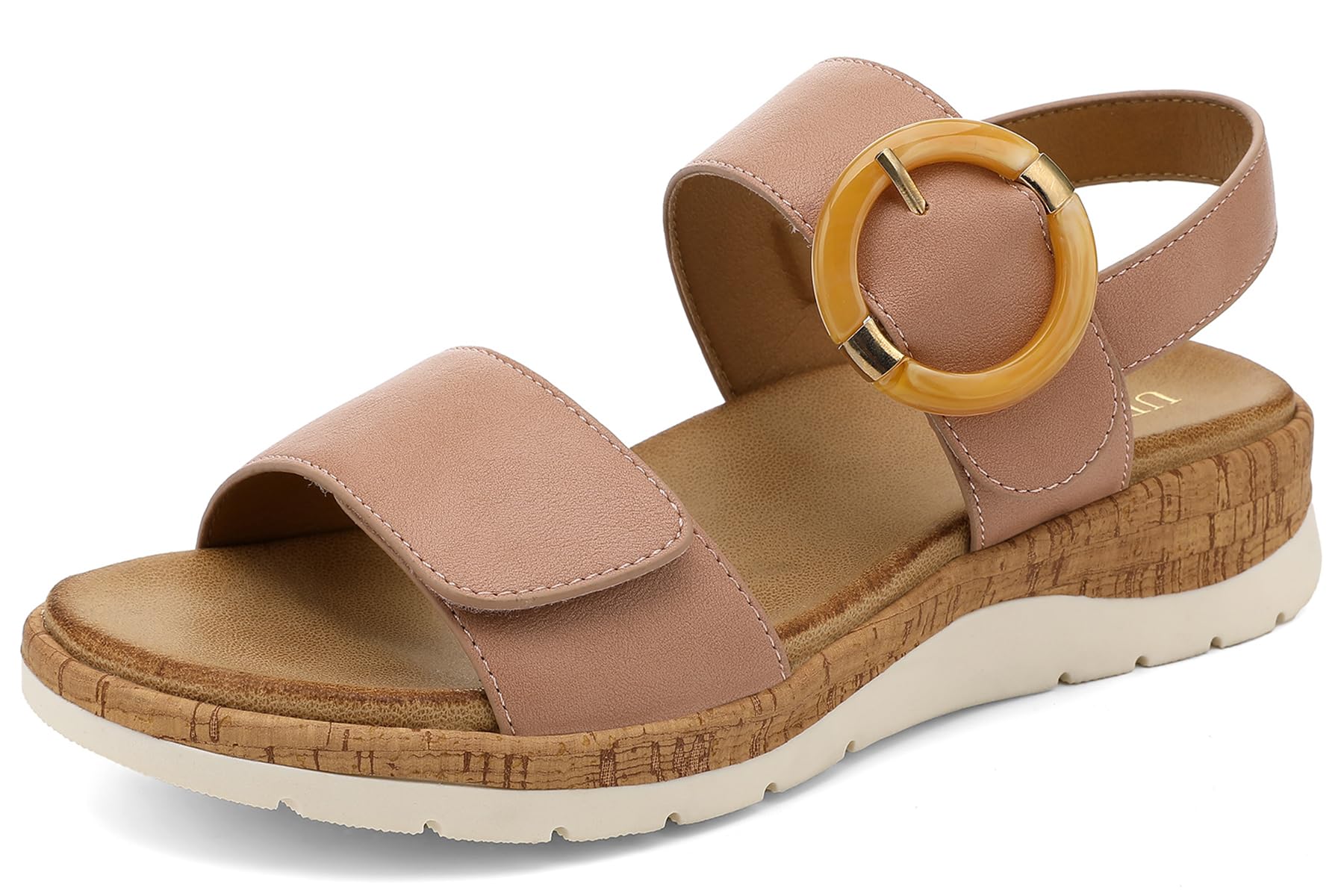 UBFEN Women Flat Sandals Arch Support Open Toe Comfortable Casual Low Wedge Sand
