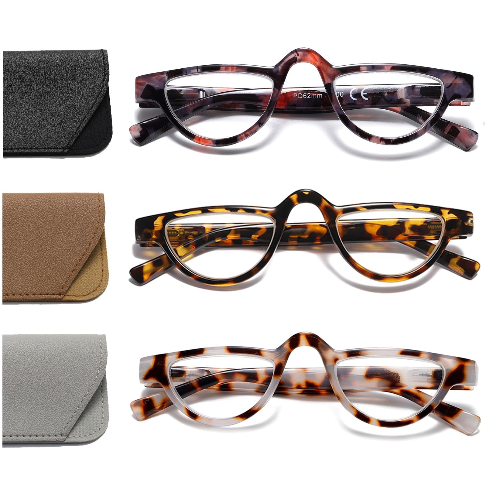 Hubeye Half‑Moon Reading Glasses Lightweight Retro Reader Spring Hinge 3.50