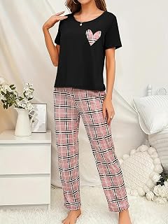 Women Long Sleeve Button Down Pyjamas Set 2 Pieces Cartoon Lounge Wear Soft Home Sleepwear