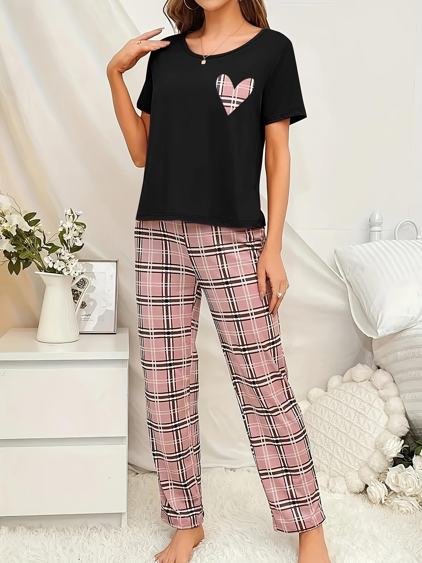 Women Long Sleeve Button Down Pyjamas Set 2 Pieces Cartoon Lounge Wear Soft Home