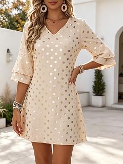 Women's Floral Print V Neck Bell Sleeve Vintage Lightweight Casual Holiday Beach Dress
