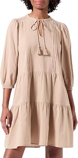 VERO MODA Crepe Short Dress with Drawstring and 3/4 Sleeves Midi Summer Tunic Dress