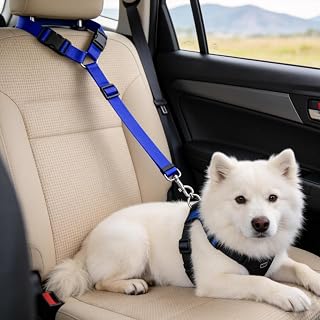 Car Seat Belt for Red Dogs, Adjustable Pet Safety Leash, Durable Nylon Car Travel Protection (Blue)
