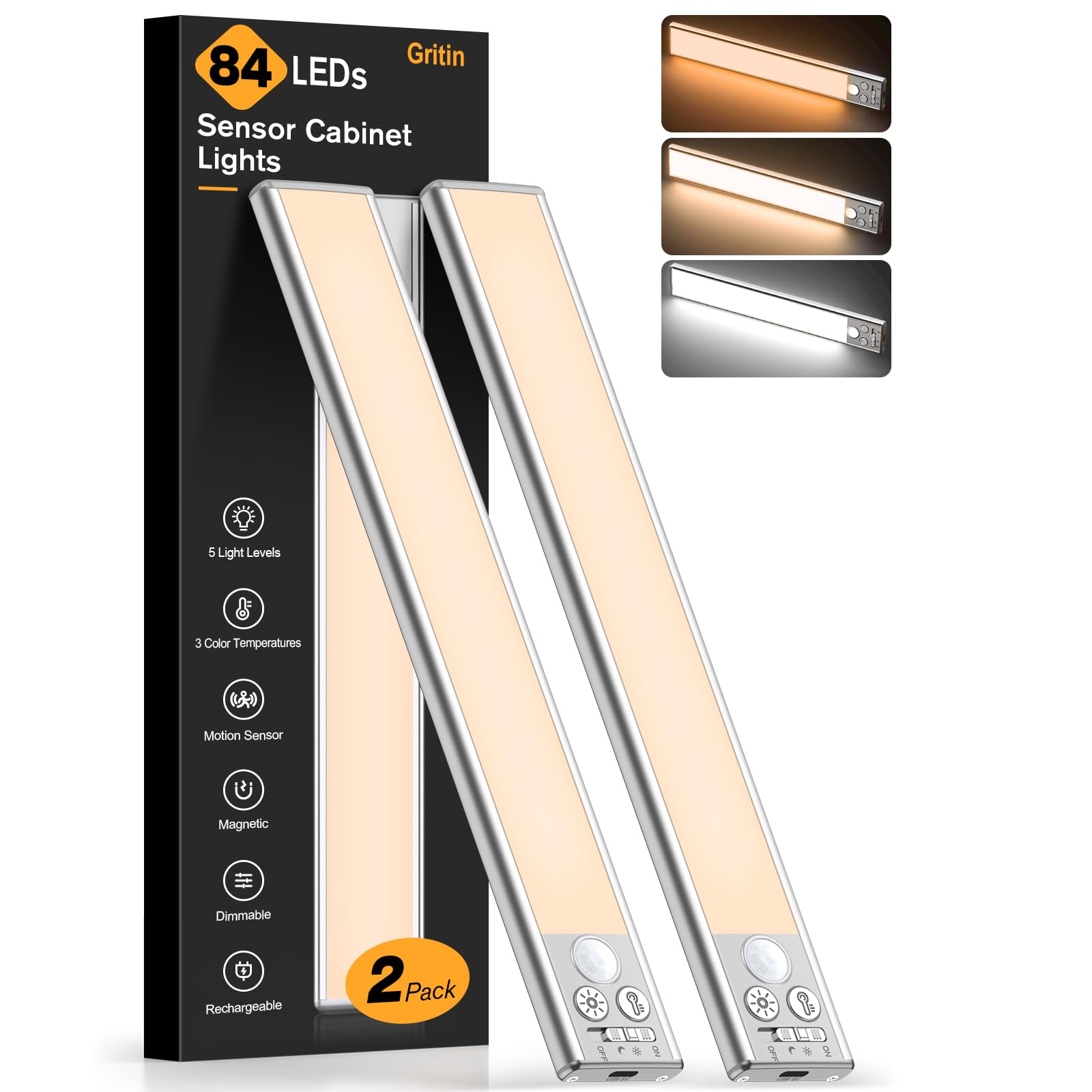 Gritin LED Cupboard Light 26 cm Super Bright Kitchen Ruler 4 Modes | Wireless Re
