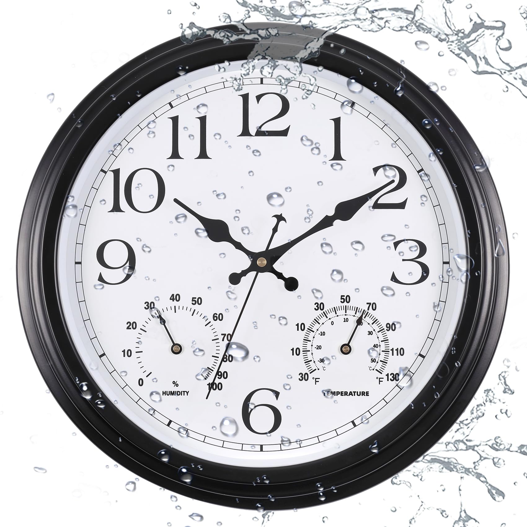 Vigorwise 15 Inch Outdoor Clock Thermometer Combo, Black Metal-Frame Outdoor Clo