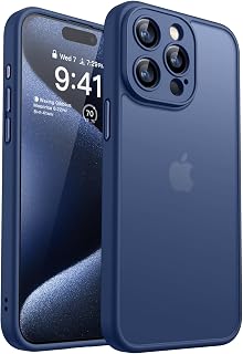 CANSHN Matte Compatible with iPhone 15 Pro Case, Upgraded [Full Camera Protection] [Translucent Matte] Shockproof Protective Phone Case 6.1" - Deep Blue