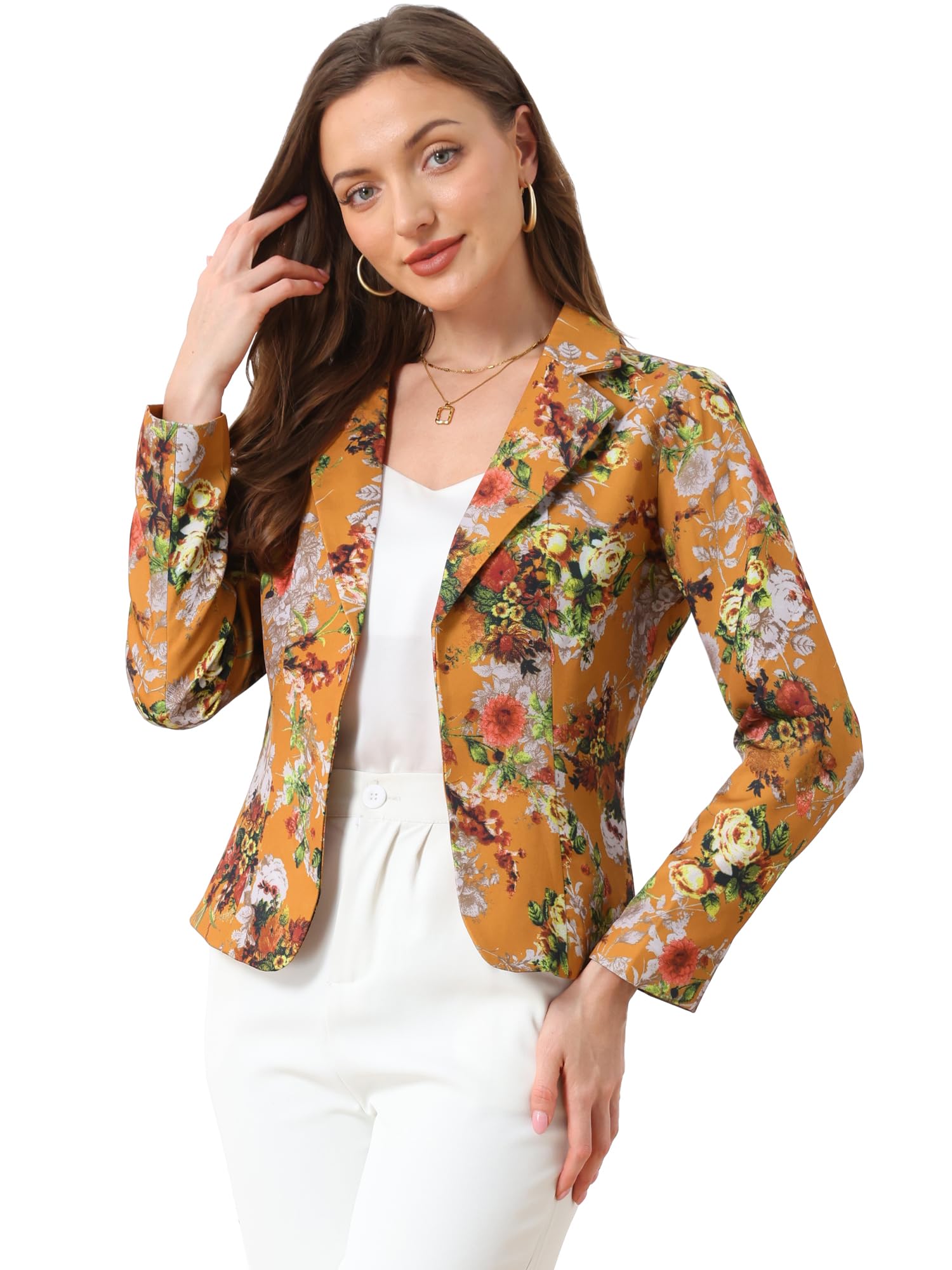 Allegra K Ladies Slim Fit Single Breasted Stretch Lapel Office Jacket Khaki L, d
