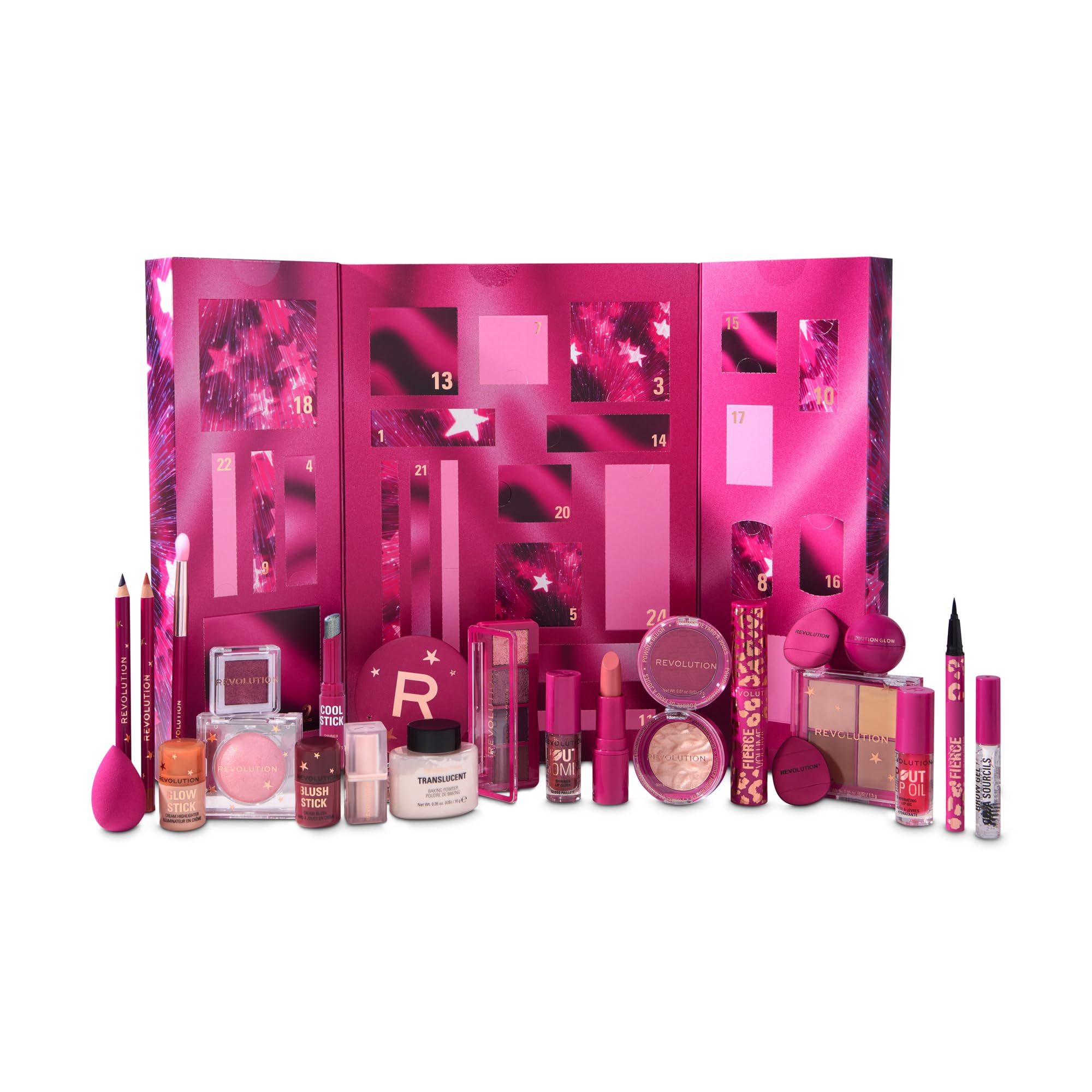 Revolution Makeup 2025 Advent Calendar, 24-Piece Beauty Gift Set for Lips, Eyes,