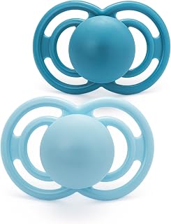 MAM Perfect Dummies, 6-18M, 2 Pack, Orthodontic Design, Blue/White | Thin, Flexible Teat, Comes in Dummy Steriliser Case, Baby Accessories for Newborn (Designs Vary)